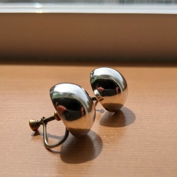 Vintage Screwback Round Large Pair Earrings Sterling Silver 925 - Picture 1 of 11